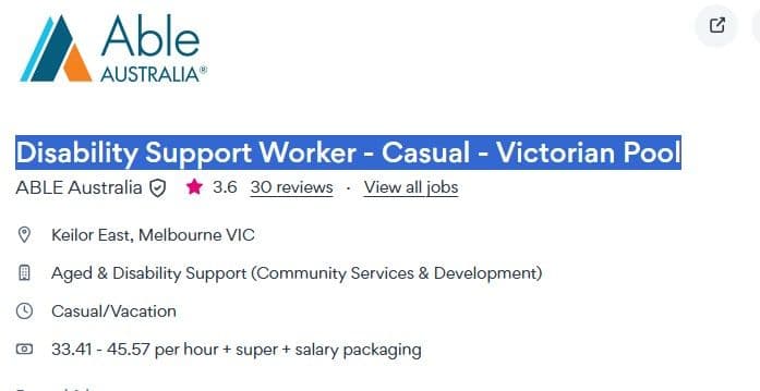 Disability Support Worker - Casual - Victorian Pool available able australia